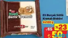 ETİ BURÇAK SÜTLÜ KREMALI BİSKÜVİ 4X100 G ETİ BURÇAK SÜTLÜ KREMALI BİSKÜVİ 4X100 G